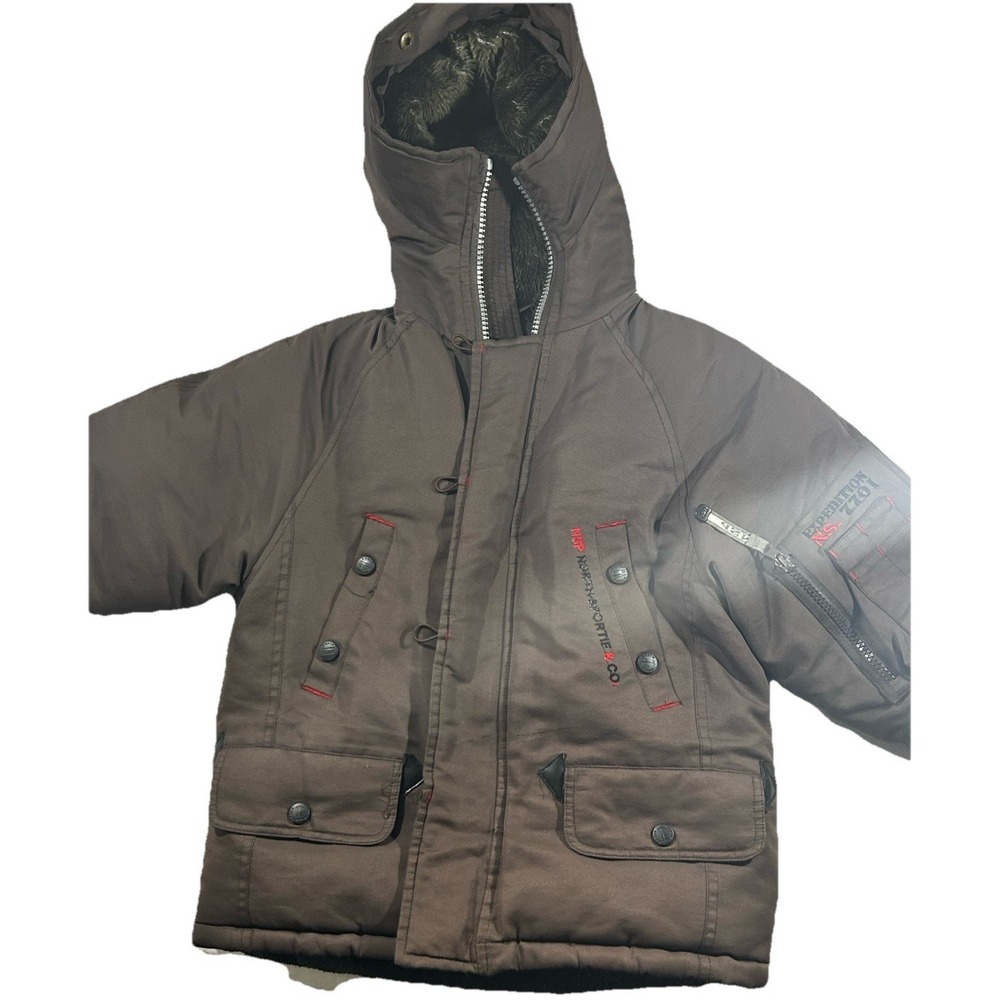 North Sportif Kids Size 4 Brown Hooded Winter Coat Parka Fleece Line W Resistant